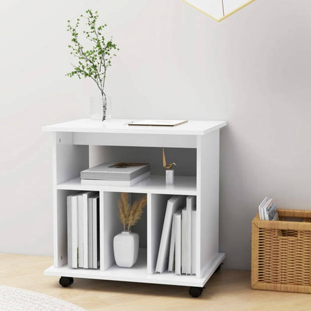 The Living Store verrijdbare kast - 60 x 45 x 60 cm - wit spaanplaat - mobiel en multifunctioneel