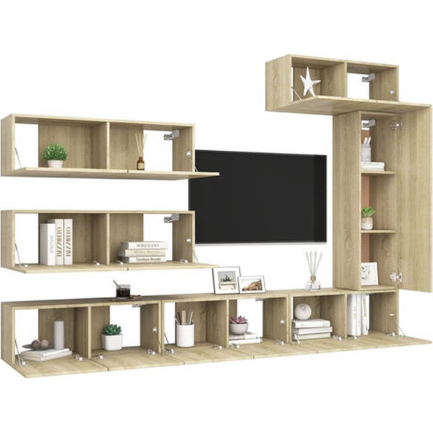 The Living Store Tv-meubelset Hangend - Sonoma eiken - 80x30x30 30.5x30x110 100x30x30 Spaanplaat