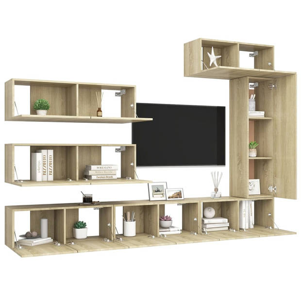 The Living Store Tv-meubelset Hangend - Sonoma eiken - 80x30x30 30.5x30x110 100x30x30 Spaanplaat