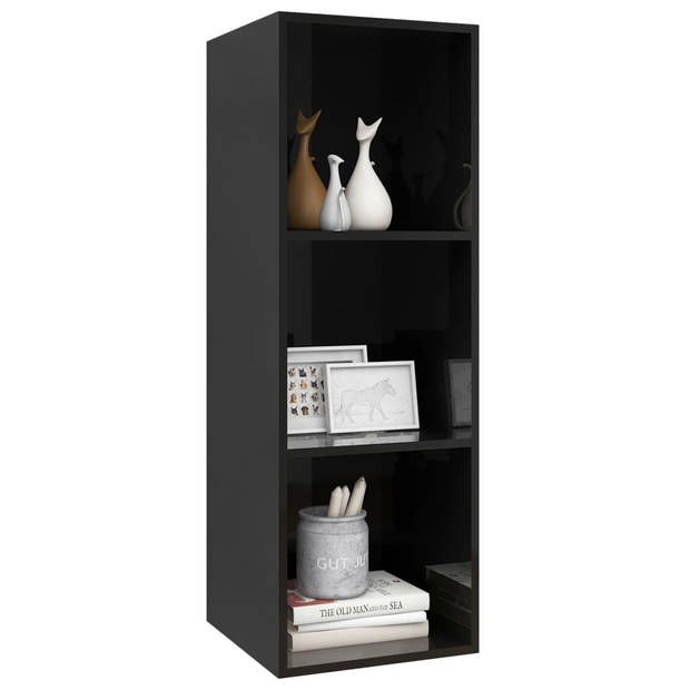The Living Store TV-meubel Wandmontage - Hoogglans zwart - 37 x 37 x 107 cm - 3 vakken