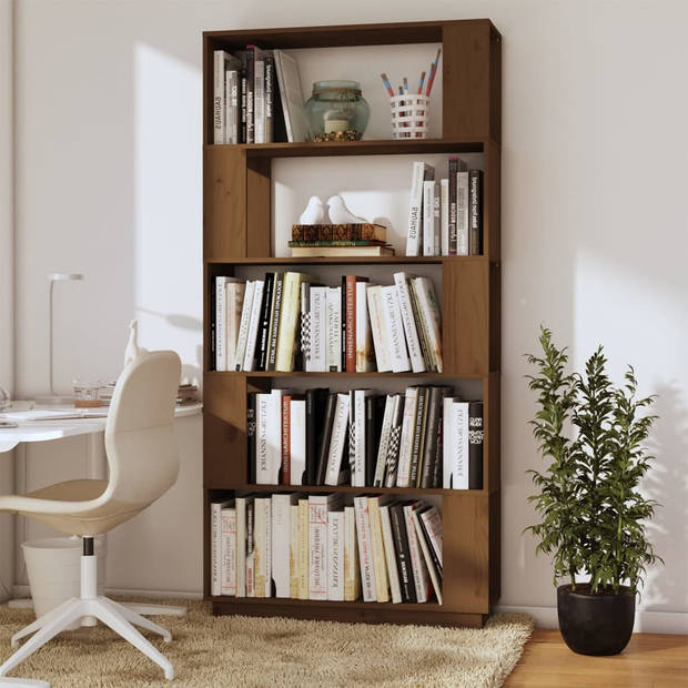 The Living Store Boekenkast Hout - 80 x 25 x 163.5 cm - Massief Grenenhout - Honingbruin