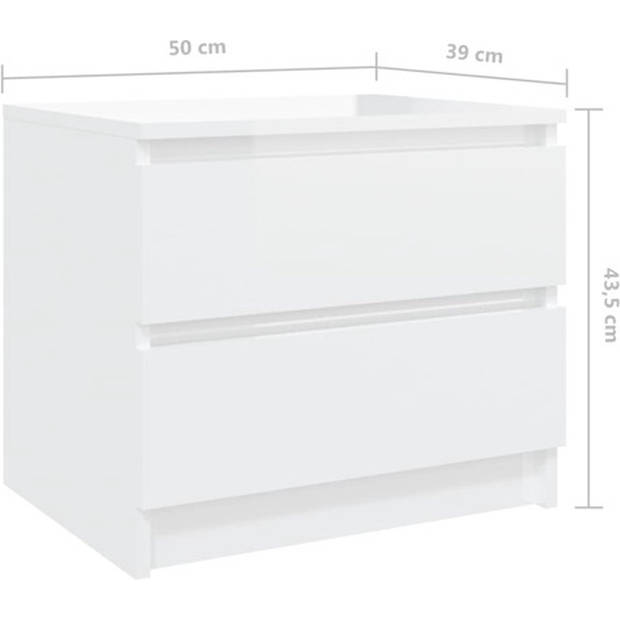 The Living Store Bedkastjes - Hoogglans wit - 50 x 39 x 43.5 cm - 2 lades - Stevige constructie