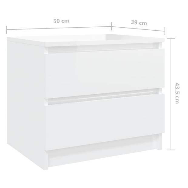 The Living Store Bedkastjes - Hoogglans wit - 50 x 39 x 43.5 cm - 2 lades - Stevige constructie