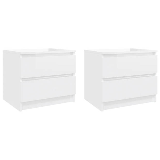 The Living Store Bedkastjes - Hoogglans wit - 50 x 39 x 43.5 cm - 2 lades - Stevige constructie