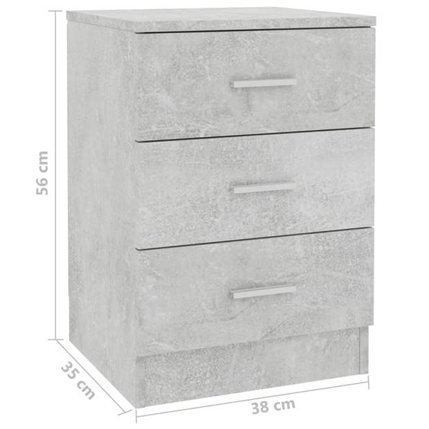 vidaXL Nachtkastjes 2 st 38x35x56 cm bewerkt hout betongrijs