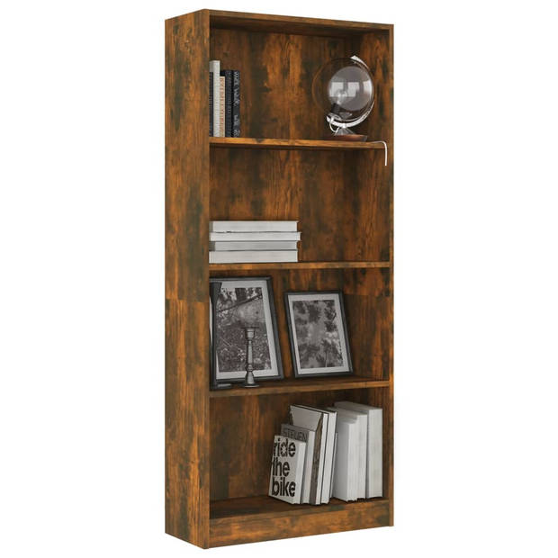 The Living Store Boekenkast Gerookt Eiken - 60 x 24 x 142 cm - 4-laags ontwerp