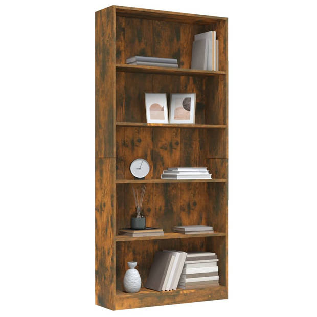 The Living Store Boekenkast Gerookt Eiken - 80 x 24 x 175 cm - 5-laags ontwerp