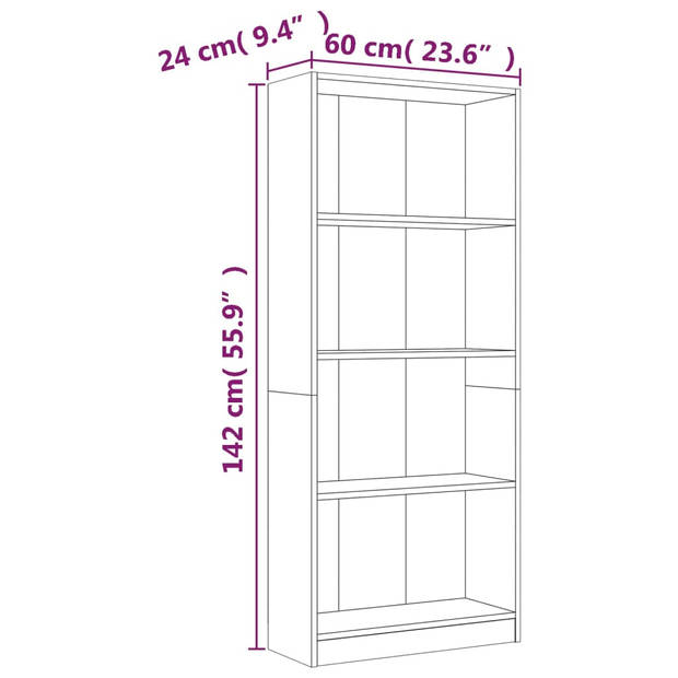 The Living Store Boekenkast - Meubel - 60 x 24 x 142 cm - Grijs Sonoma Eiken