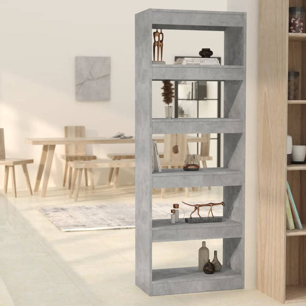 The Living Store Boekenkast Betongrijs 60 x 30 x 166 cm - Houten kast als scheidingswand - Montage vereist