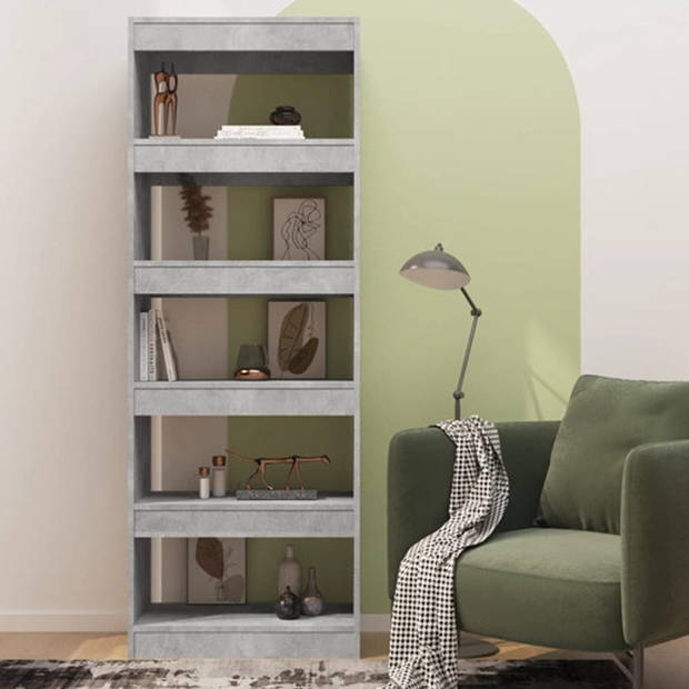 The Living Store Boekenkast Betongrijs 60 x 30 x 166 cm - Houten kast als scheidingswand - Montage vereist