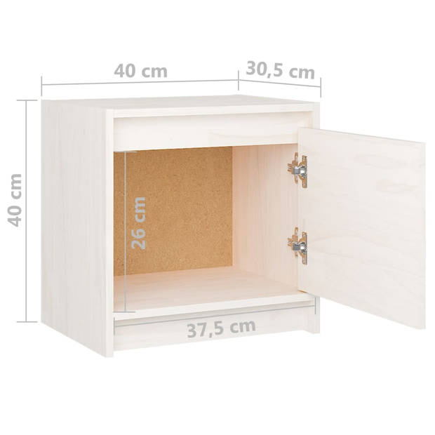 vidaXL Nachtkastjes 2 st 40x30,5x40 cm massief grenenhout wit