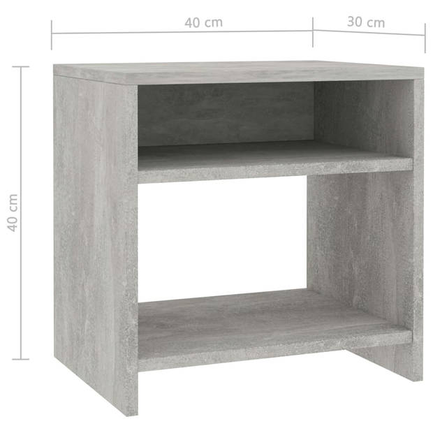 vidaXL Nachtkastjes 2 st 40x30x40 cm bewerkt hout betongrijs