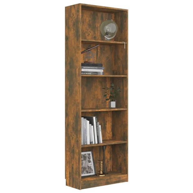 The Living Store Boekenkast Gerookt Eiken - 60x24x175 cm - 5-laags