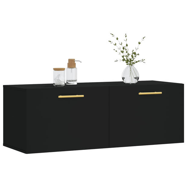 The Living Store Wandkast - Zwevende opbergkast - Zwart - 100 x 36.5 x 35 cm