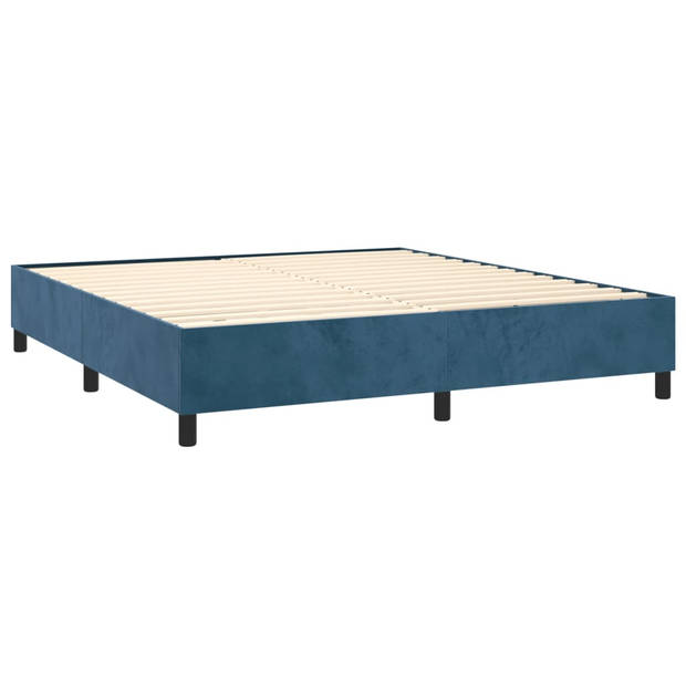 vidaXL Boxspring met matras fluweel donkerblauw 180x200 cm