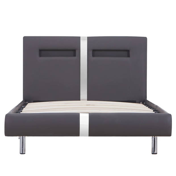 vidaXL Bedframe met LED kunstleer grijs 90x200 cm