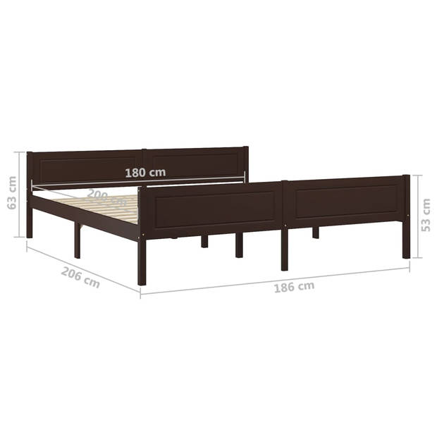 vidaXL Bedframe massief grenenhout donkerbruin 180x200 cm