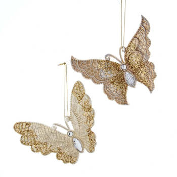 Kurt S. Adler - Gold/Ivory Butterfly With Glitter 5.2 Inch