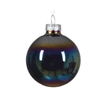 Decoris - Kerstbal glas d6 cm zwart iris 6st kerst