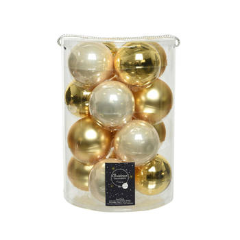 Decoris - Kerstbal glas d8 cm parel/goud 16st kerst