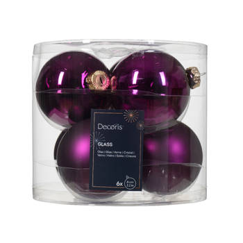 Decoris - Kerstbal glas d8 cm violet ass 6st kerst