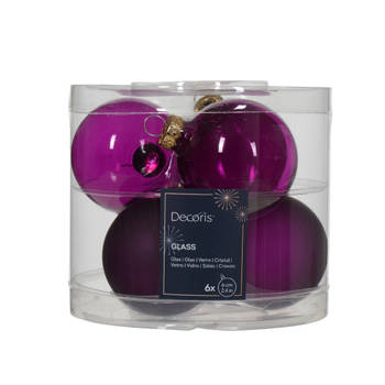 Decoris - Kerstbal glas d6 cm violet 6st kerst