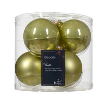 Decoris - Kerstbal glas d8 cm pistache ass 6st kerst