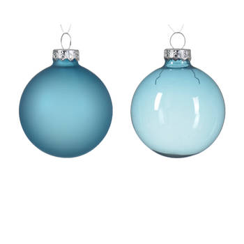 Decoris - Kerstbal glas d6 cm suiker blauw 6st kerst