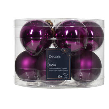 Decoris - Kerstbal glas d6 cm violet ass 10st kerst