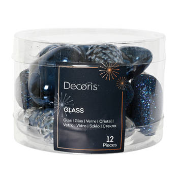 Decoris - Figuur glas l2b4h4 cm blauw ass 12st kerst