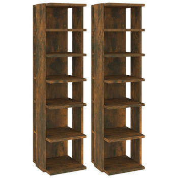 The Living Store Schoenenrek Gerookt Eiken - 27.5 x 27 x 102 cm - Ruimtebesparend - 6 schappen