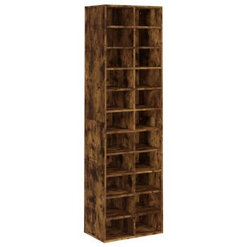 The Living Store Schoenenrek Gerookt Eiken - 54x34x183 cm - Met 22 schappen - Bewerkt hout