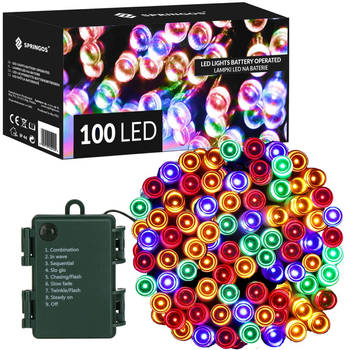 Kerstverlichting 10,5 m Batterij 100 LED Multicolor