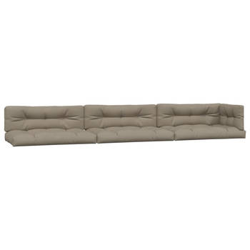 The Living Store Palletkussens - Polyester - Set van 3 zitkussens - 3 rugkussens en 1 zijkussen - Taupe - 120 x 80 x