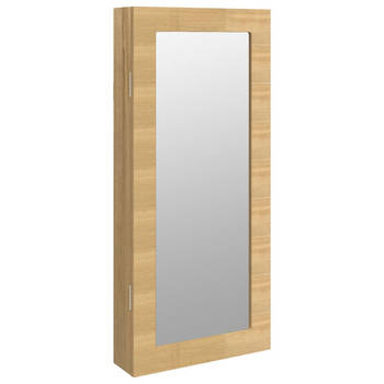 The Living Store Sieradenkast met spiegel - bewerkt hout - 30x8.5x67 cm - met opbergruimte - afsluitbaar