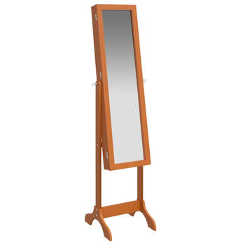 The Living Store Staande Spiegel - Bruin - 34 x 37 x 146 cm - Kantelbare spiegel - Bewerkt hout en glas