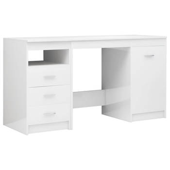 The Living Store Bureau The Living Store - Strak - Modern - Bureau met 3 Lades en 1 Vak - Hoogglans Wit - Spaanplaat -