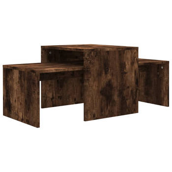 The Living Store salontafels Smoked Oak - set van 2 - 100x48x40cm - Bewerkt hout