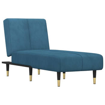 The Living Store Verstelbare Chaise Longue - Fluweel - Blauw - 55x140x70 cm - Comfortabele zitervaring