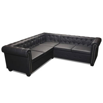 The Living Store Chesterfield 5-zitsbank - 205x205x73 cm - zwart - kunstleren bekleding