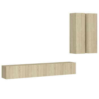 The Living Store Televisiewandmeubelset - Sonoma eiken - 2 x 30.5 x 30 x 110 cm + 2 x 100 x 30 x 30 cm