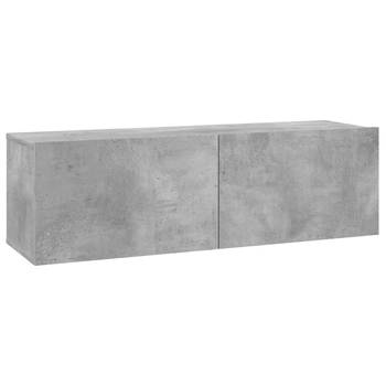 The Living Store TV-meubel - Televisiekast - 100 x 30 x 30 cm - Betongrijs - Neerklapbare deuren