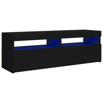 The Living Store TV-meubel Hifi-kast - 120x35x40 cm - Met LED-verlichting - Zwart - Bewerkt hout