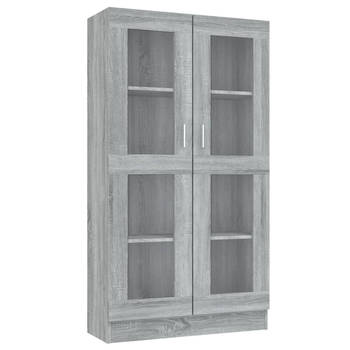 The Living Store Vitrinekast - Grijs sonoma eiken - 82.5 x 30.5 x 150 cm - 4 vakken en 2 glazen deuren