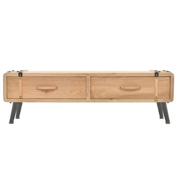 The Living Store Retro TV-meubel - Vurenhout - 120 x 33 x 35 cm - 2 lades - Eenvoudig te monteren