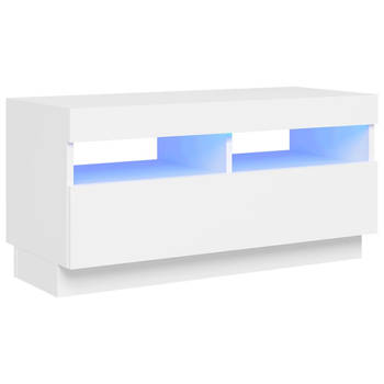 The Living Store Tv-meubel - LED-verlichting - RGB - Wit - 80 x 35 x 40 cm - Bewerkt hout