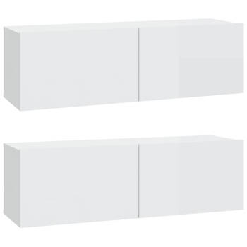 The Living Store Wandgemonteerd Tv-meubel - Hoogglans Wit - 100 x 30 x 30 cm - Bewerkt Hout