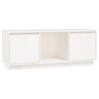 The Living Store Tv-meubel Grenenhout - Wit - 110.5 x 35 x 44 cm - Stereokast met Voldoende Opbergruimte