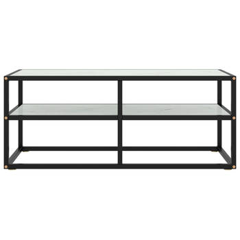 The Living Store Televisiekast Stereokast - 100 x 40 x 40 cm - Gehard glas - Zwart wit - Staal