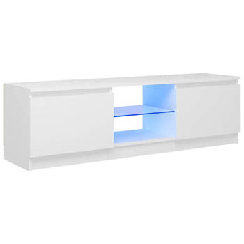 The Living Store tv-meubel - LED-verlichting - RGB - wit - bewerkt hout en gehard glas - 120x30x35.5 cm